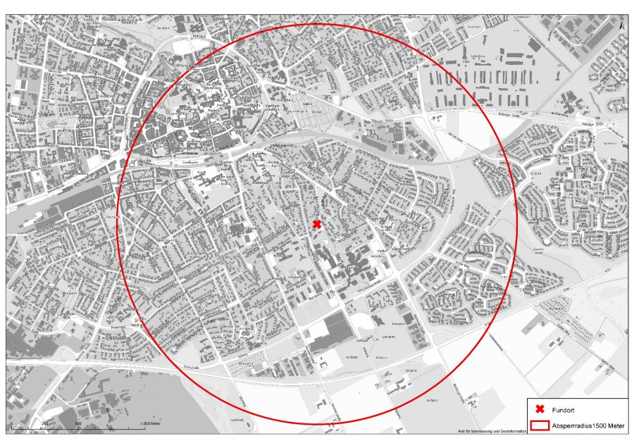 Der Lageplan verdeutlicht die Ausmaße der anstehenden Evakuierungsmaßnahmen am 8. April. 
